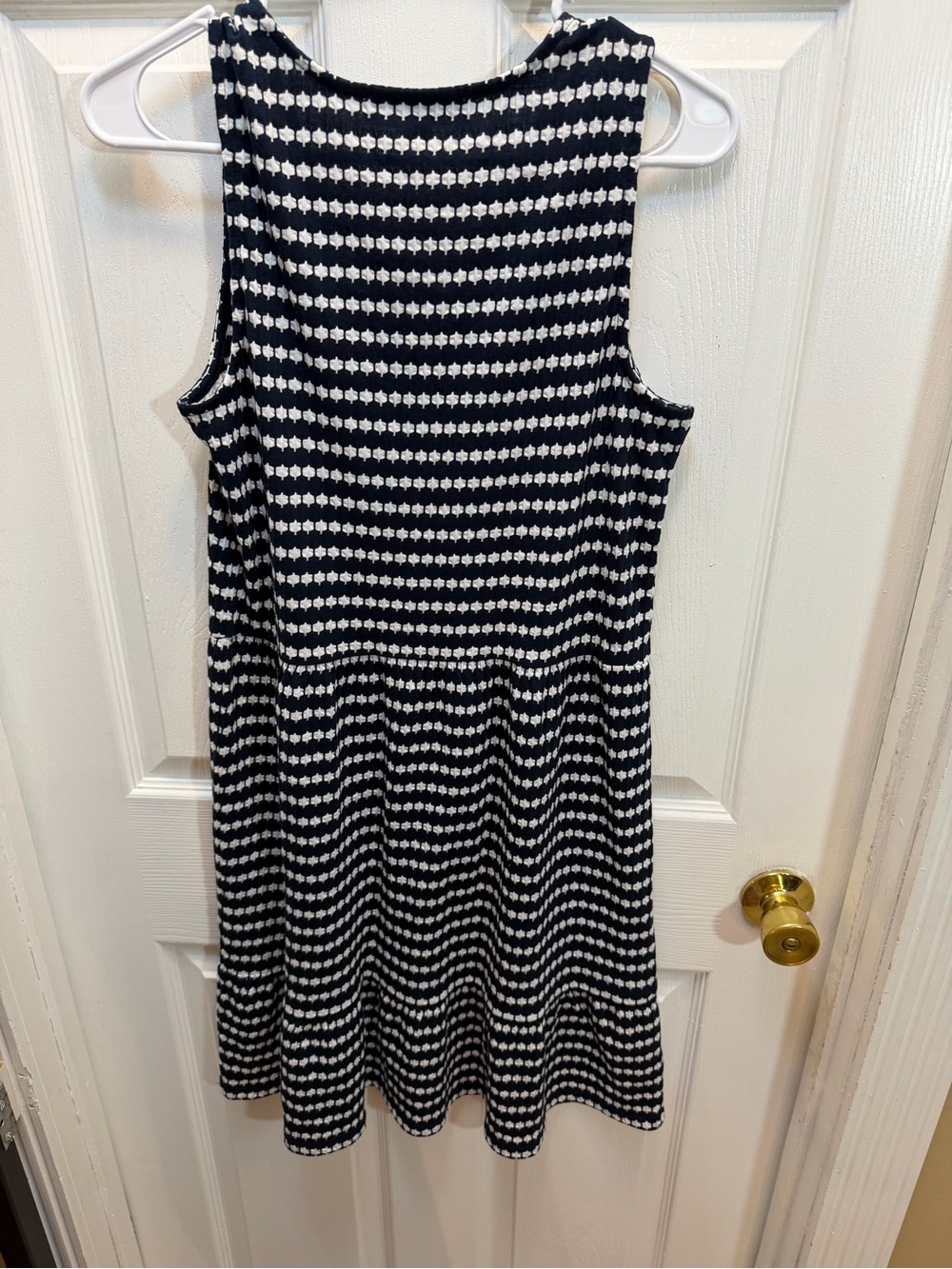LOFT Navy and White Sleeveless Midi Dress with Button Front - Picture 3 of 3